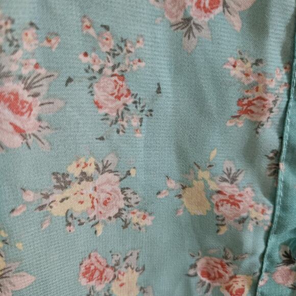 Green Floral Tunic Top Lace Collar Pockets XL Fairy Dainty Y2K Feminine Romantic - Picture 7 of 13